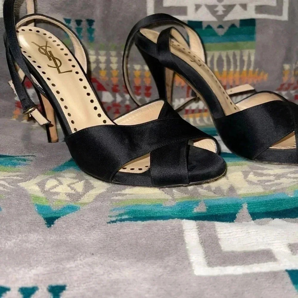 Yves Saint Laurent Eva Cross Satin High Heel Sandal - Picture 2 of 4